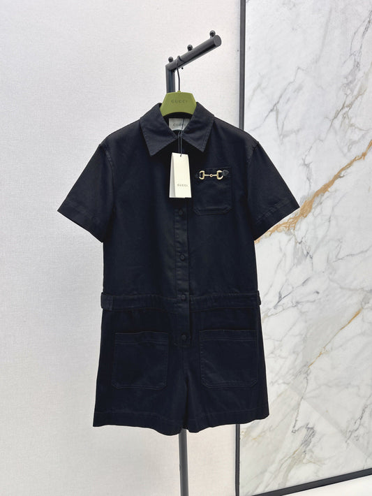 Gu* denim jumpsuit with horsebit