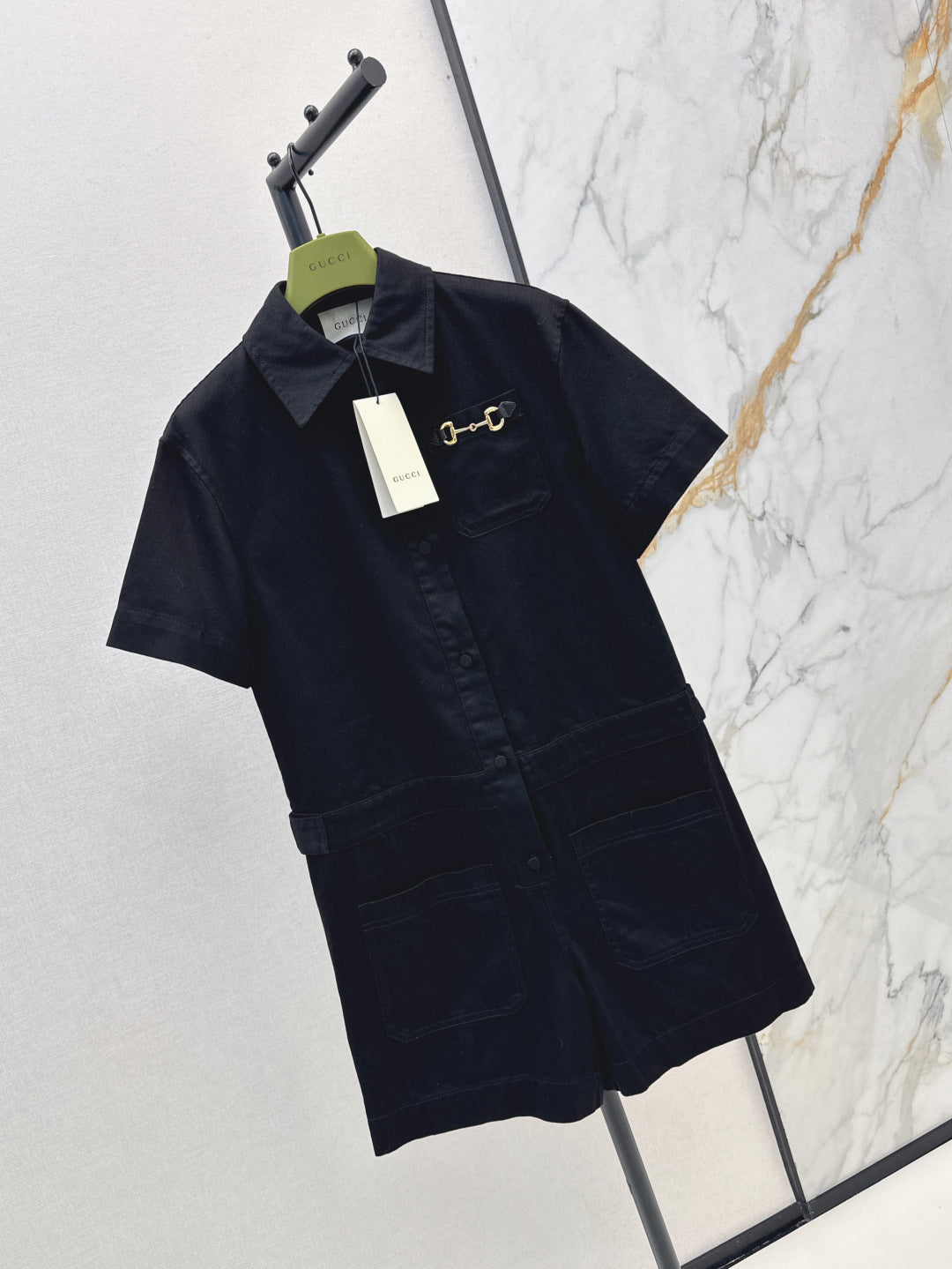 Gu* denim jumpsuit with horsebit
