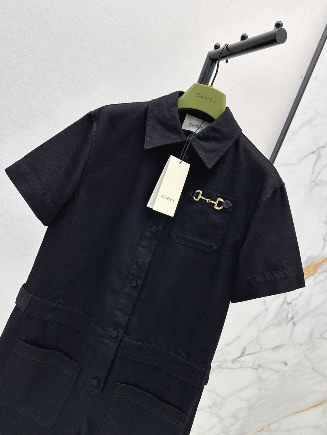 Gu* denim jumpsuit with horsebit