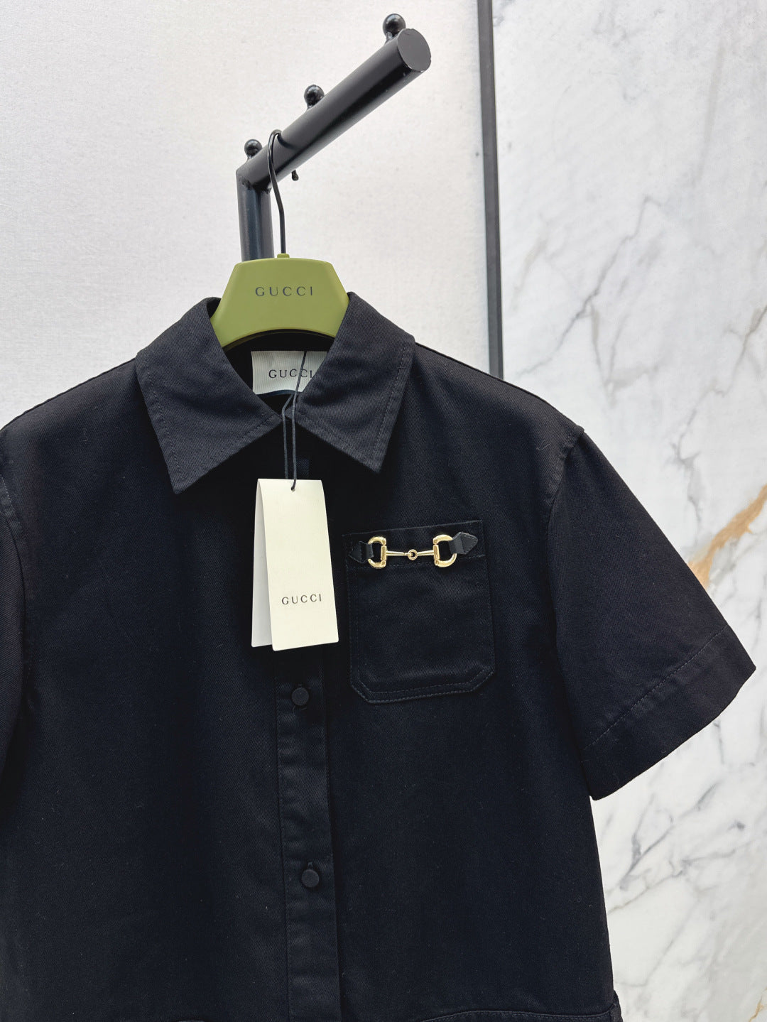 Gu* denim jumpsuit with horsebit