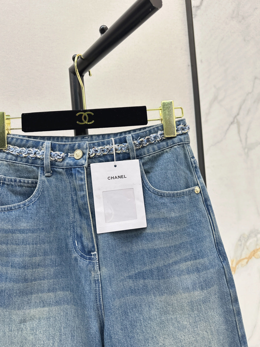 C*nel 25ss denim shorts with braided waistline