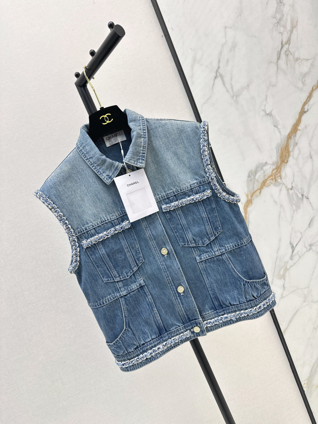 C*nel 25ss braided trim denim vest