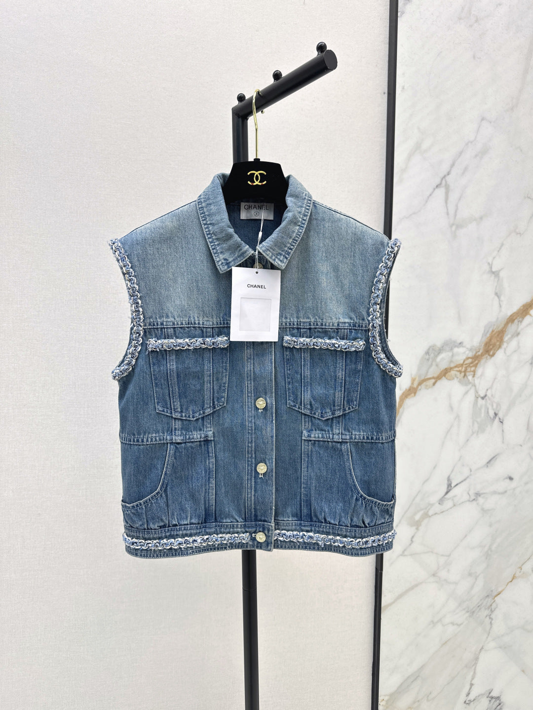 C*nel 25ss braided trim denim vest