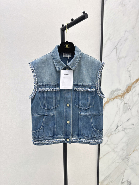 C*nel 25ss braided trim denim vest