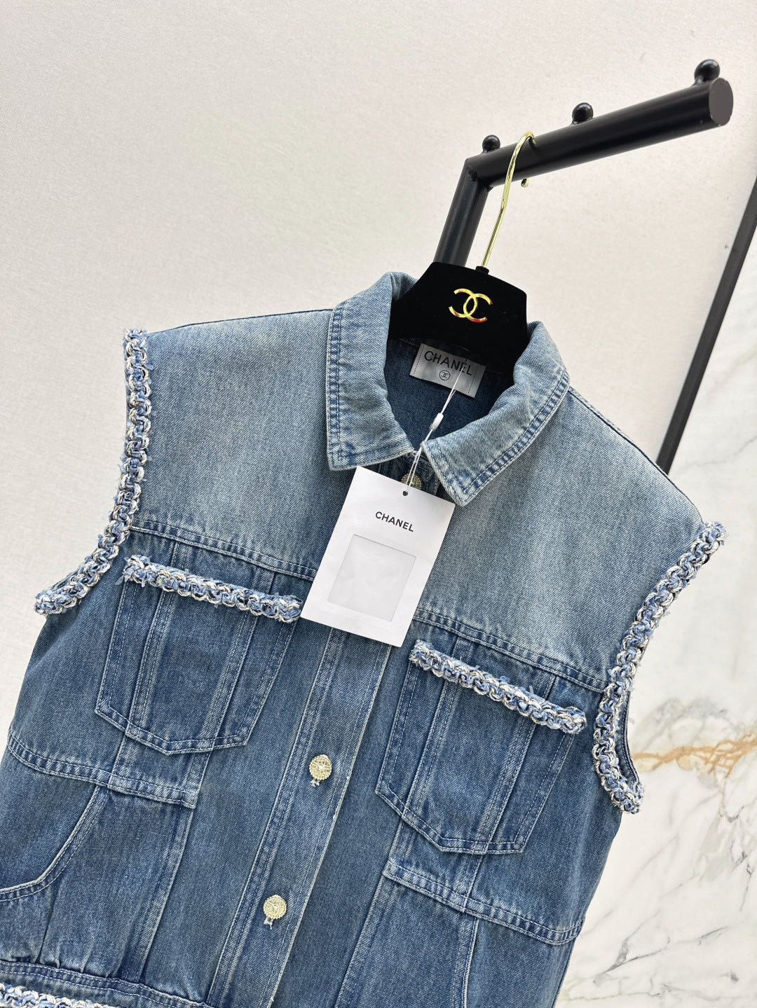 C*nel 25ss braided trim denim vest