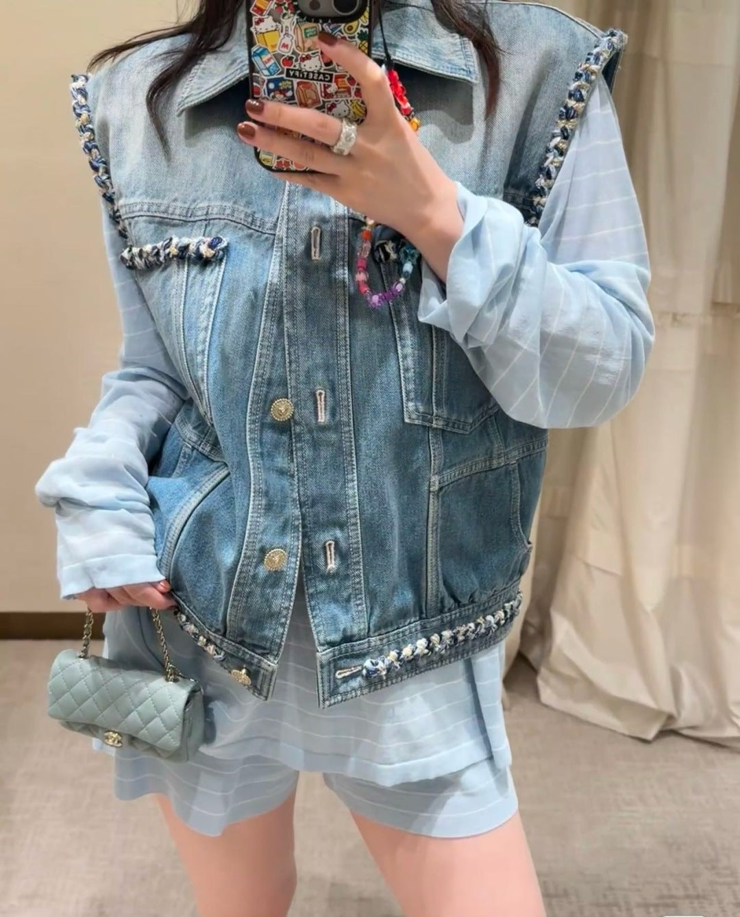 C*nel 25ss braided trim denim vest
