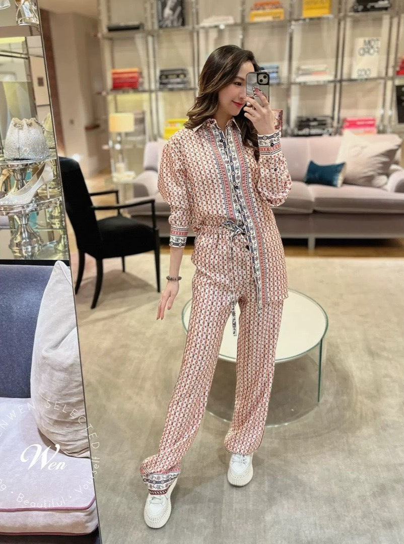 Loui* 25ss scarf print silk pajama pants