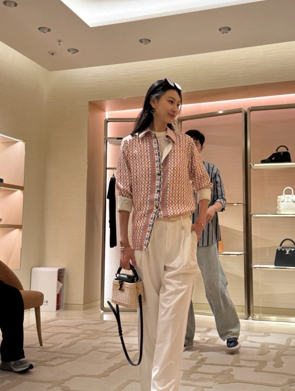 Loui* 25ss scarf print silk shirt