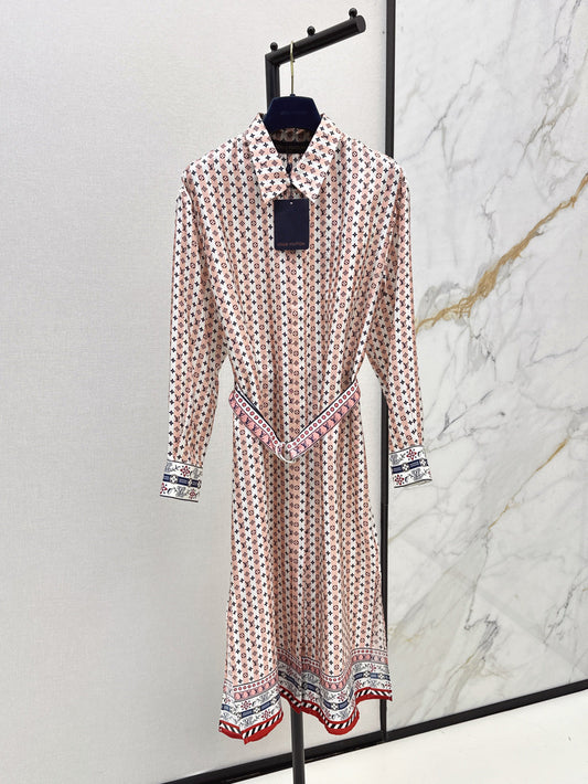 Loui* 25ss scarf print silk shirtdress