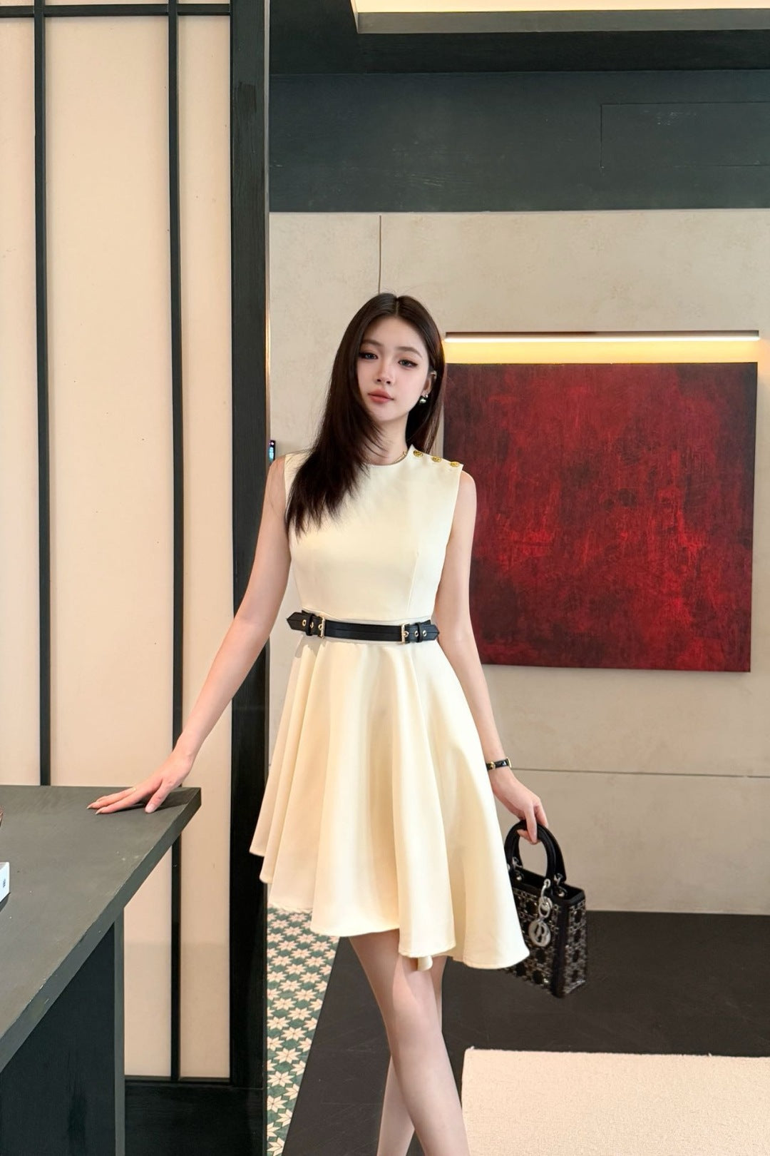 Loui* 25ss shoulder buckle asymmetrical dress