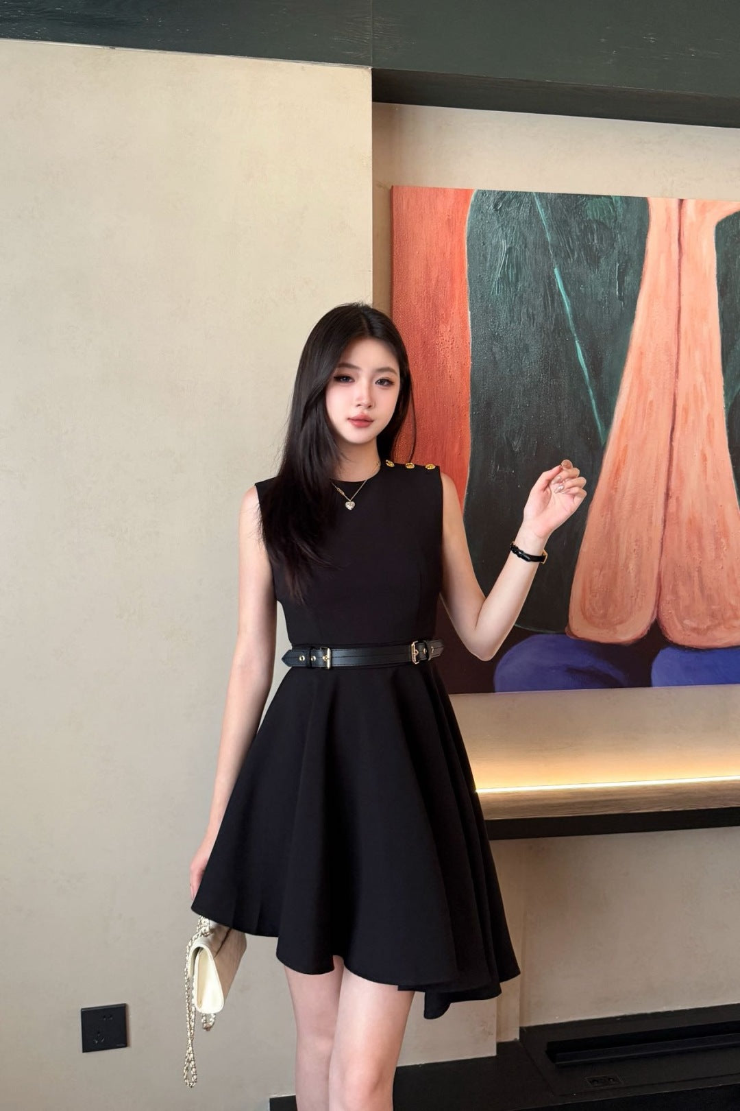 Loui* 25ss shoulder buckle asymmetrical dress