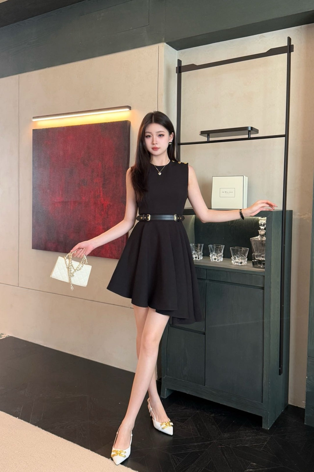 Loui* 25ss shoulder buckle asymmetrical dress