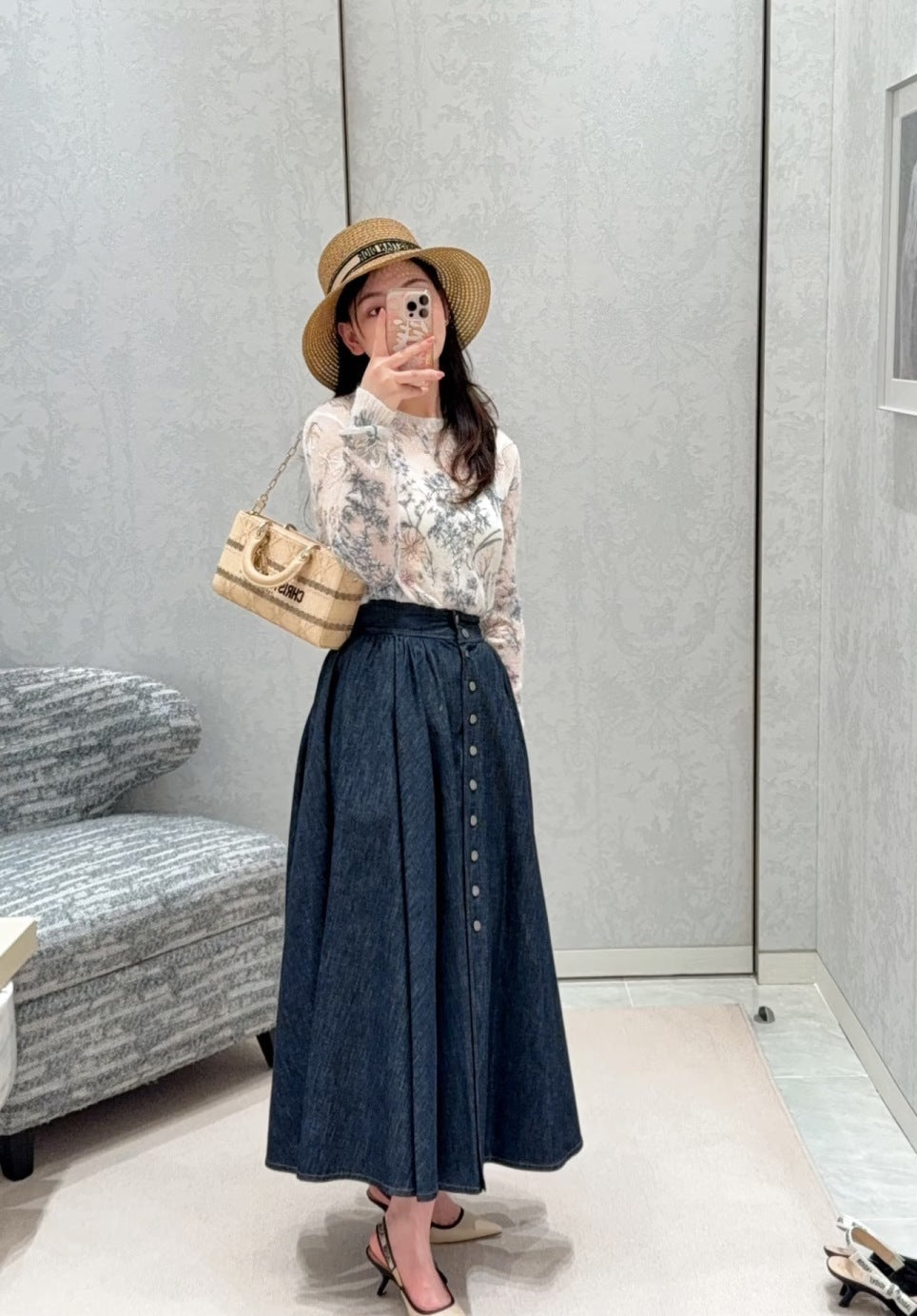 D*r 25ss pleated denim skirt with snaps