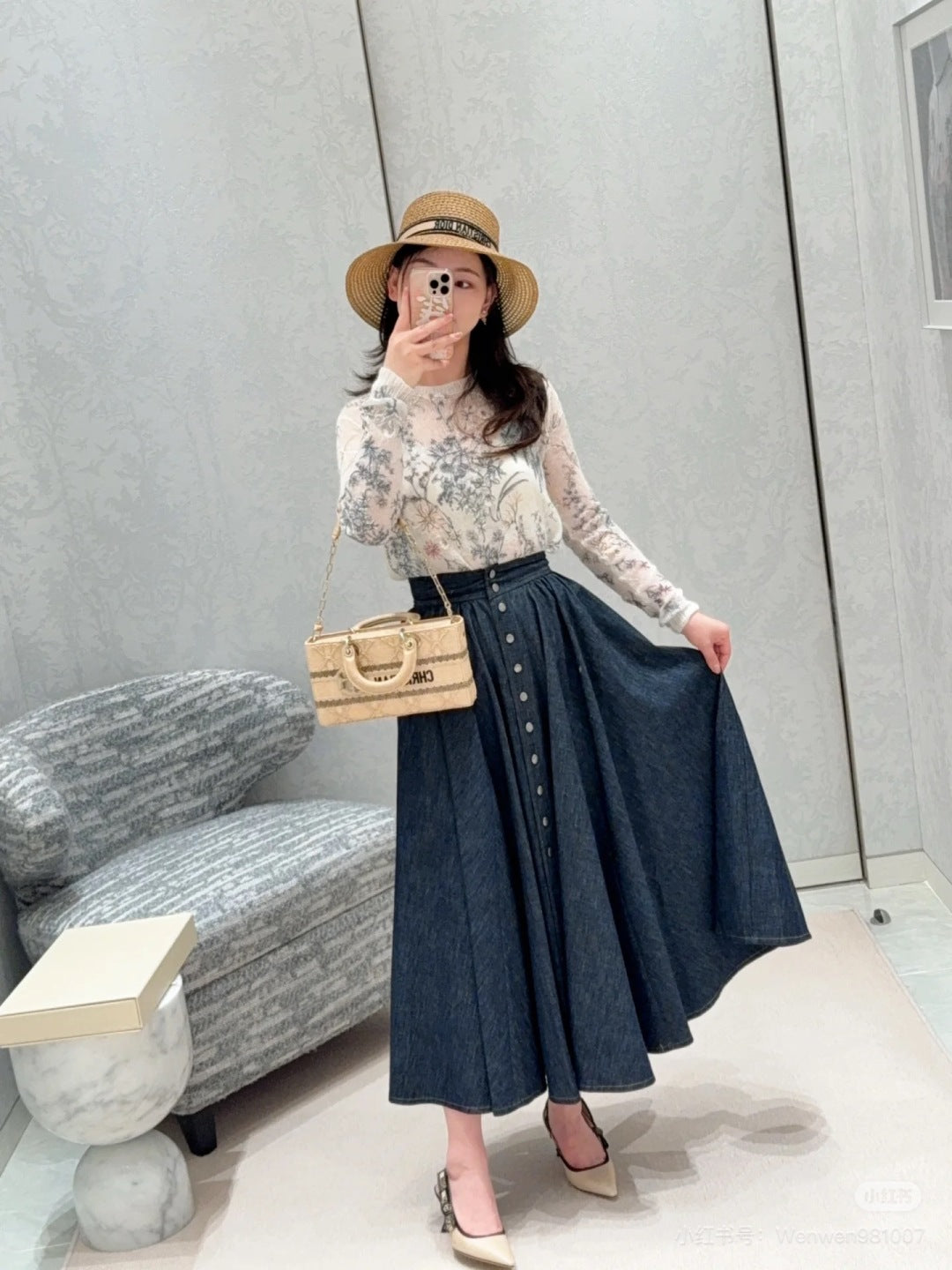 D*r 25ss pleated denim skirt with snaps