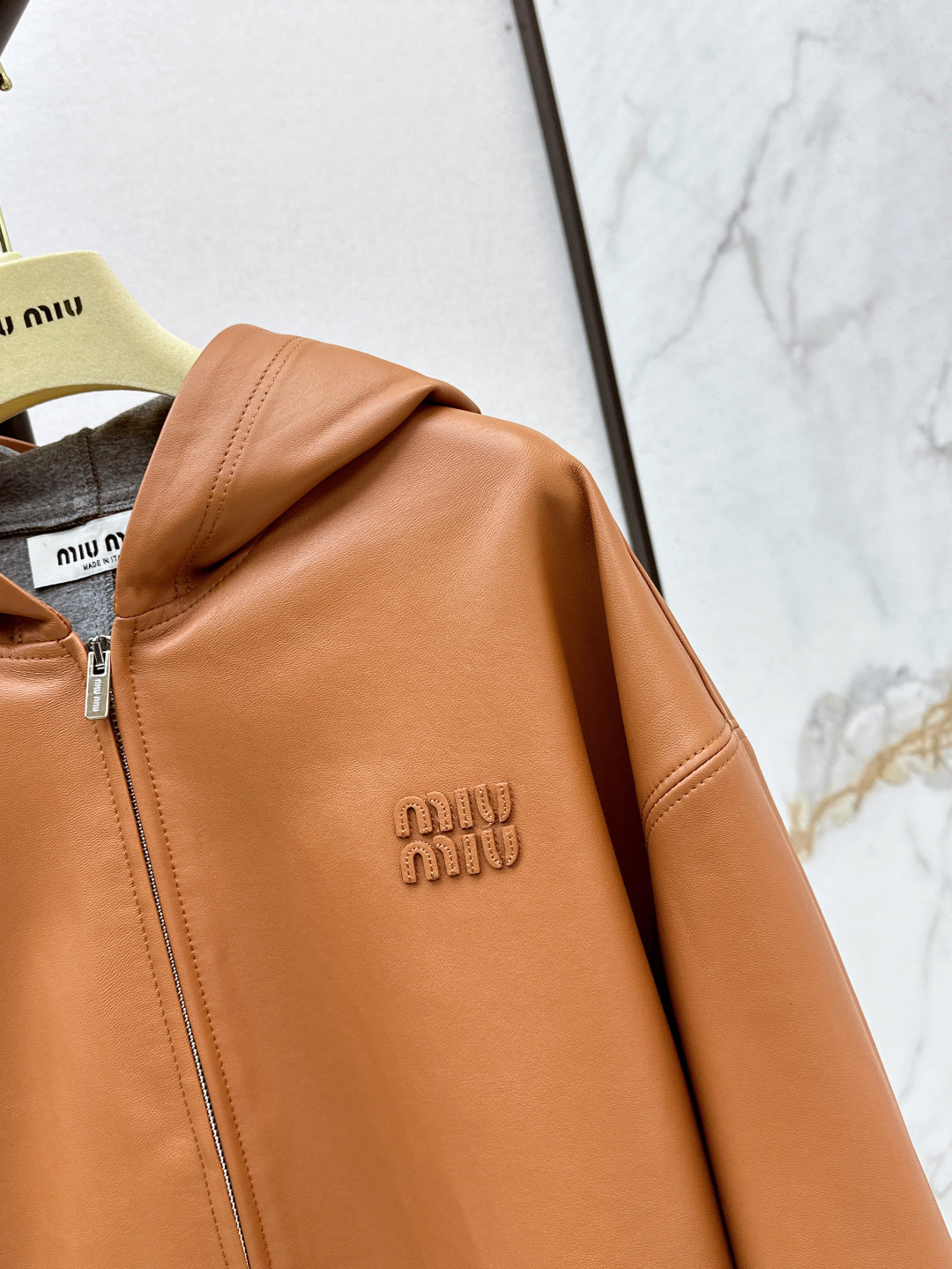 M*u 25ss nappa leather hoodie jacket