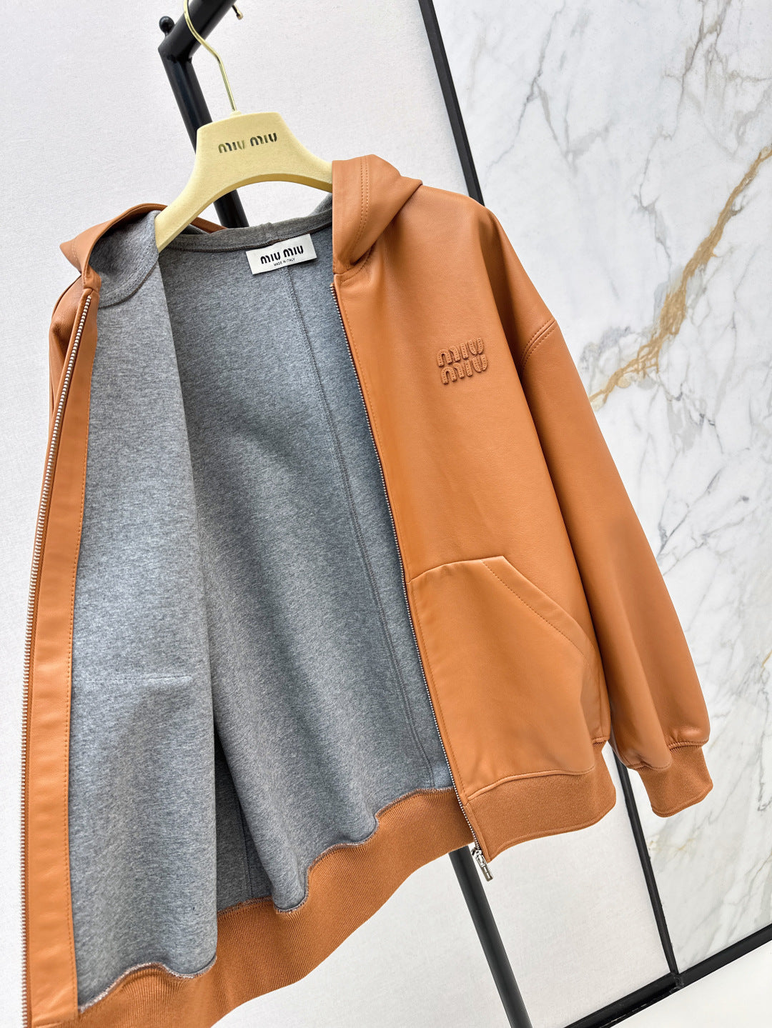 M*u 25ss nappa leather hoodie jacket