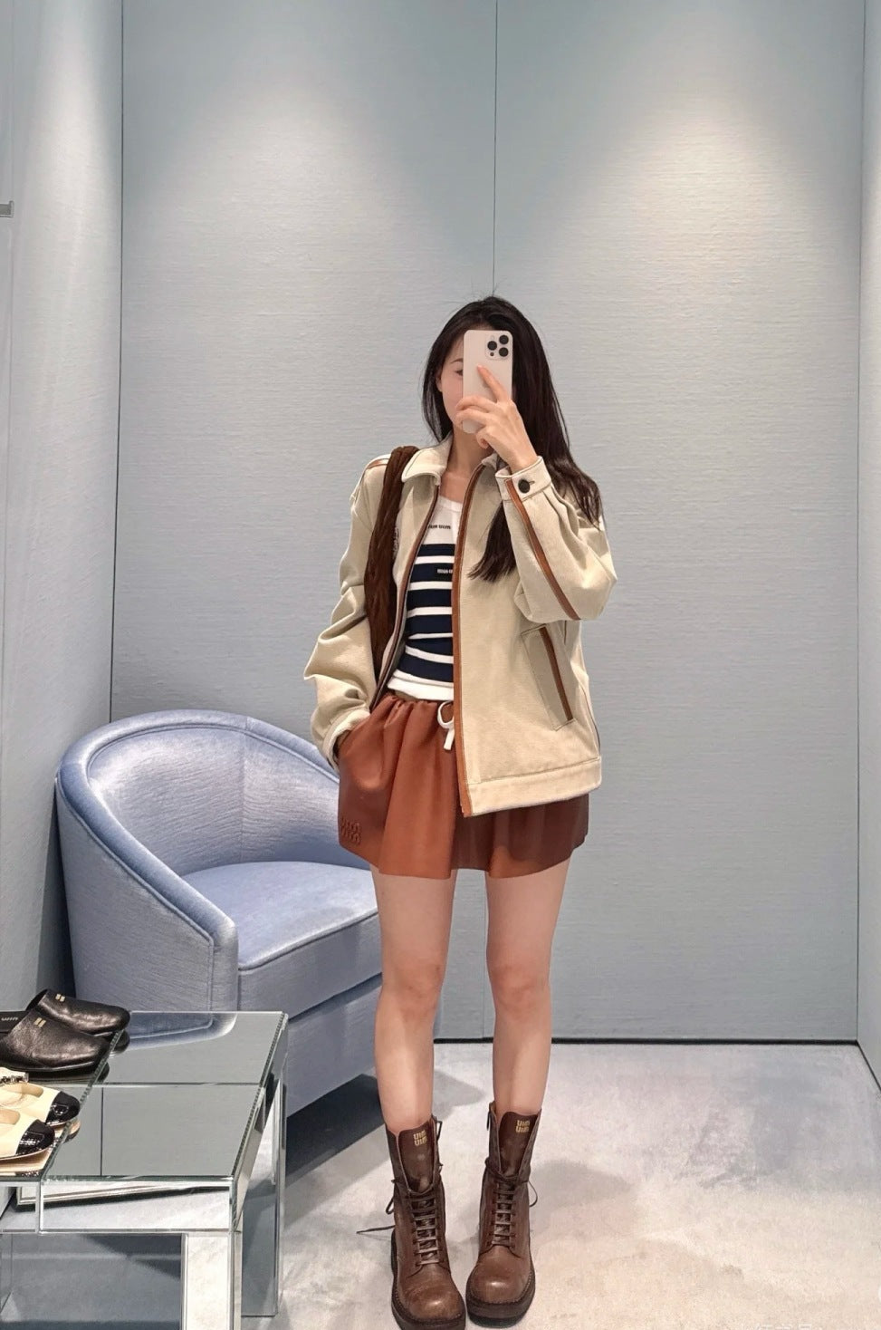 M*u 25ss nappa leather miniskirt