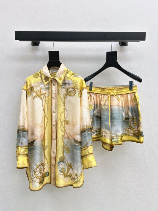 Zim* 25ss print silk blouse