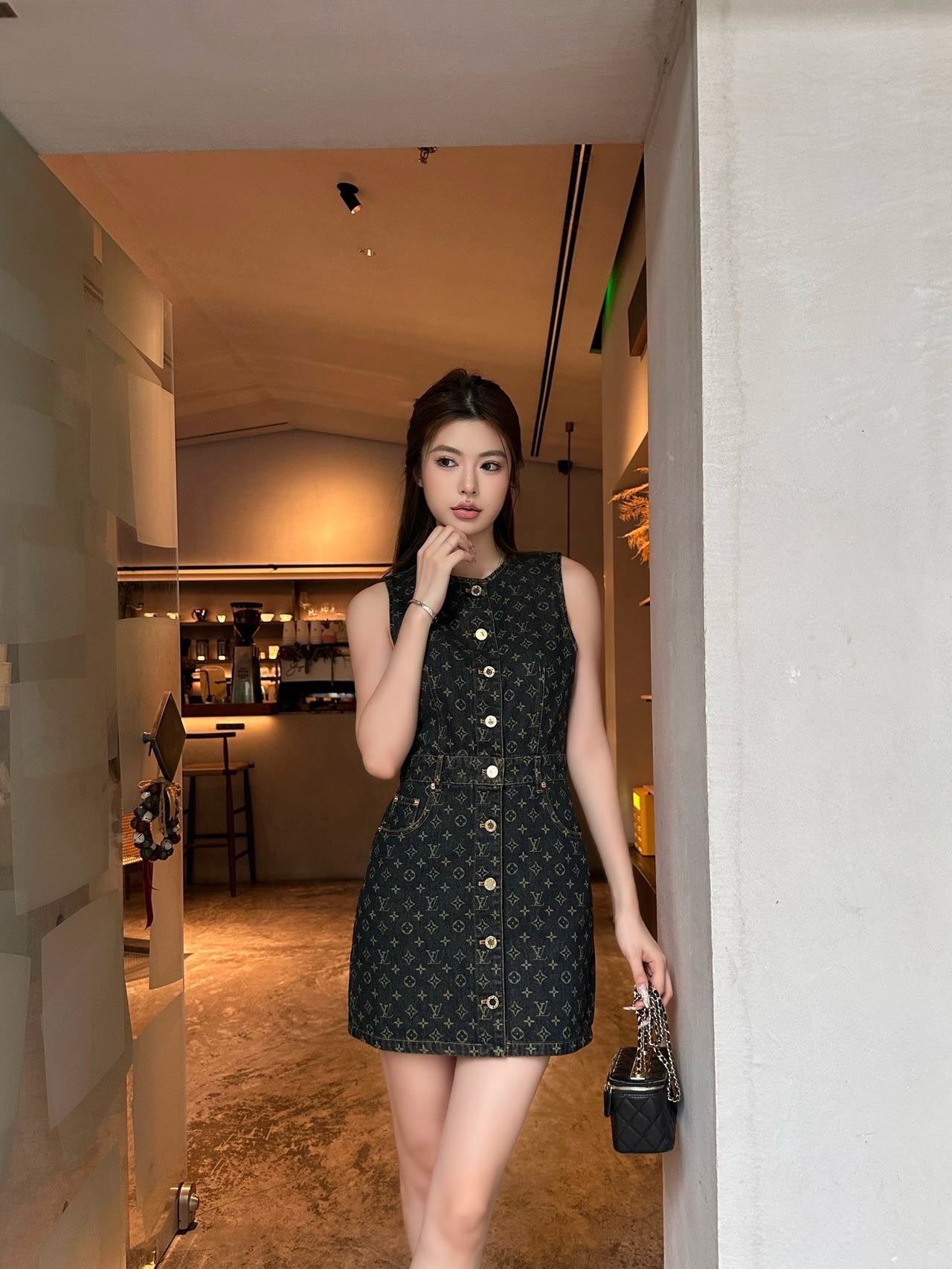 Loui* 25fw denim vest dress